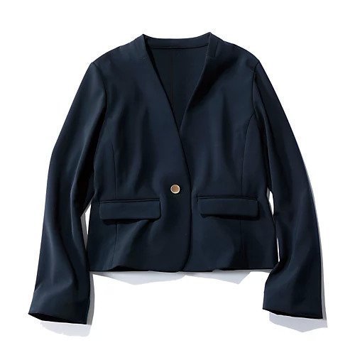【エムセブンデイズ/M7days】のコンパクトノーカラージャケット インテリア・キッズ・メンズ・レディースファッション・服の通販 founy(ファニー) 　ファッション　Fashion　レディースファッション　WOMEN　アウター　Coat Outerwear　ジャケット　Jackets　ノーカラージャケット　No Collar Leather Jackets　コンパクト　Compact　ジャケット　Jacket　ストレッチ　Stretch　フロント　Front　メタル　Metal　ビジネス 仕事 通勤　Business　ネイビー|ID: prp329100004572699 ipo3291000000032360609