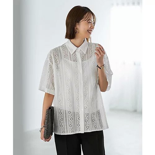 【スタイルデリ/STYLE DELI】の夏に羽織れる綿混5分袖レースシャツ 人気、トレンドファッション・服の通販 founy(ファニー) 　ファッション　Fashion　レディースファッション　Fashion for Women　トップス・カットソー　Cut & Sew Tops　シャツ・ブラウス・オフィスカジュアル　Elegant Blouses & Button-Ups　イエロー　Yellow　インナー　Innerwear　カーディガン　Cardigan, Knitwear　サロペット　Overalls, Salopette　ショルダー　Shoulder, Shoulder Strap　ジャケット　Jacket, Outerwear　スウェット / スエット　Sweatshirt, Sweatwear　ストライプ　Stripe, Striped Pattern　ストレート　Straight, Straight Cut　スリット　Slit, Slit Detail　ドロップ　Drop Shoulder, Dropped Style　パール　Pearl, Pearl Accent　ポケット　Pocket, Pocket Detail　半袖　Short Sleeve, Half Sleeve　レース　Lace, Lace Fabric　夏　Summer　 other-1|ID: prp329100004573112 ipo3291000000032364330
