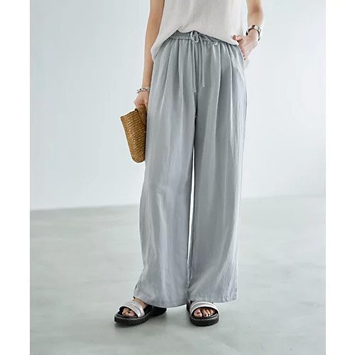 【スタイルデリ/STYLE DELI】の涼しいシボ入りリラックスパンツ インテリア・キッズ・メンズ・レディースファッション・服の通販 founy(ファニー) 　ファッション　Fashion　レディースファッション　Fashion for Women　パンツ　Pants & Trousers　イエロー　Yellow　ギャザー　Gathered, Ruffled　ストレート　Straight, Straight Cut　スリット　Slit, Slit Detail　デニム　Denim, Jeans Material　フォルム　Silhouette, Form　ポケット　Pocket, Pocket Detail　リアル　Real, Realistic　リボン　Ribbon, Bow　リラックス　Relax, Relaxed Fit　ループ　Loop, Loop Knit　ワイド　Wide, Wide Fit　夏　Summer　ライトブルー|ID: prp329100004573113 ipo3291000000033013619