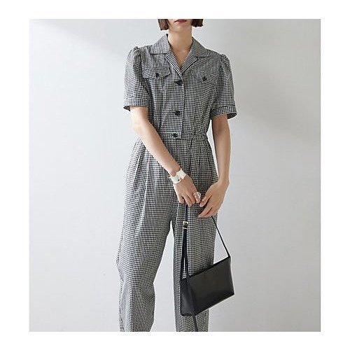 【ウィムガゼット/Whim Gazette】のオックスオールインワン 人気、トレンドファッション・服の通販 founy(ファニー) 　ファッション　Fashion　レディースファッション　Fashion for Women　ワンピース　Dresses　オールインワン・ワンピース　Dresses and Jumpsuits　オックス　Oxford Fabric　ギンガム　Gingham, Gingham Fabric　クール　Cool, Chic　スリーブ　Sleeve, Long Sleeve / Short Sleeve　スーツ　Suit, Formalwear　チェック　Check, Plaid, Tartan　ハーフ　Half, Half-Length　エレガント 上品　Elegant　2025年　2025　2025春夏・S/S　Spring/Summer 2025 SS25　other-2|ID: prp329100004573884 ipo3291000000032376045