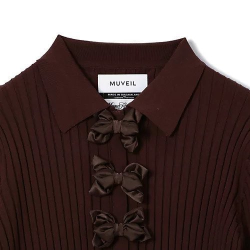 【ミュベール/MUVEIL】のリボン付きポロプルオーバー 人気、トレンドファッション・服の通販 founy(ファニー) 　ファッション　Fashion　レディースファッション　Fashion for Women　トップス・カットソー　Cut & Sew Tops　カジュアルプルオーバー・ニットトップス　Pullovers & Knit Tops / Casual Pullovers　2025年　2025　2025-2026秋冬・A/W　Autumn/Winter 2025–26 AW25–26　サテン　Satin, Glossy Fabric　フロント　Front, Front Design　リボン　Ribbon, Bow　other-3|ID: prp329100004576631 ipo3291000000032412610