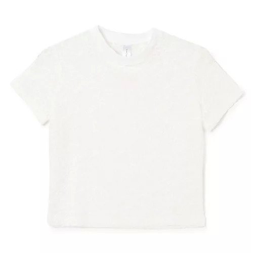 【シモーネ ワイルド/SIMONE WILD】のLACE TINY TEE インテリア・キッズ・メンズ・レディースファッション・服の通販 founy(ファニー) 　ファッション　Fashion　レディースファッション　Fashion for Women　2025年　2025　2025-2026秋冬・A/W　Autumn/Winter 2025–26 AW25–26　クール　Cool, Chic　コンパクト　Compact, Small Size　デニム　Denim, Jeans Material　バランス　Balance, Style Balance　フェミニン　Feminine, Girly　レース　Lace, Lace Fabric　洗える　Machine Washable　White|ID: prp329100004576632 ipo3291000000035596346