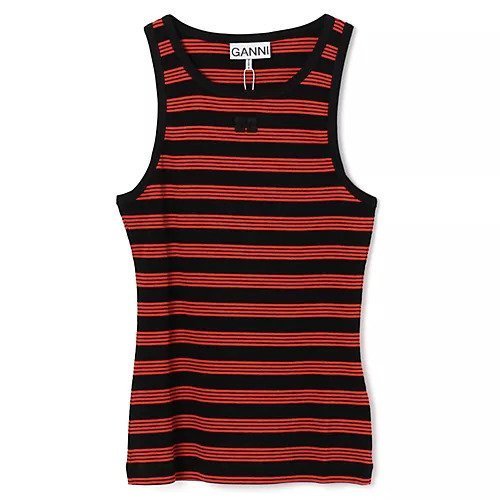 【ガニー/GANNI】のSoft Cotton Rib Striped Tank Top インテリア・キッズ・メンズ・レディースファッション・服の通販 founy(ファニー) 　ファッション　Fashion　レディースファッション　Ladies' Fashion Online　ワンピース　Dress　2025年　2025　2025-2026秋冬・A/W　Aw/Autumn/Winter/Fw/Fall/2025-2026　タンク　Tank　チェック　Check　ビビッド　Vivid　ボーダー　Border　ラウンド　Round　リブニット　Rib Knit　洗える　Washable　Red Alert|ID: prp329100004577569 ipo3291000000032423314