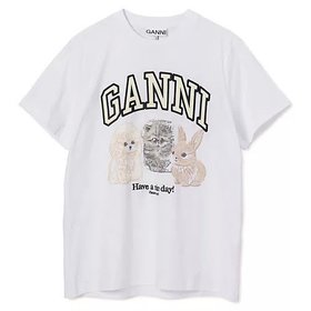 【ガニー/GANNI】 Basic Cotton Jersey Animals Relaxed T-shirt人気、トレンドファッション・服の通販 founy(ファニー) ファッション Fashion レディースファッション Fashion for Women トップス・カットソー Cut & Sew Tops シャツ・ブラウス・オフィスカジュアル Elegant Blouses & Button-Ups ロングTシャツ・Tシャツ Longline T-Shirts & Tees 2025年 2025 2025-2026秋冬・A/W Autumn/Winter 2025–26 AW25–26 フロント Front, Front Design 洗える Machine Washable |ID:prp329100004577579