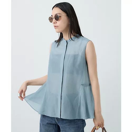 【カオス/Chaos】のシルクコットンブロウブラウス インテリア・キッズ・メンズ・レディースファッション・服の通販 founy(ファニー) ファッション Fashion レディースファッション Fashion for Women トップス・カットソー Cut & Sew Tops シャツ・ブラウス・オフィスカジュアル Elegant Blouses & Button-Ups ノースリーブ Sleeveless, No-Sleeve フロント Front, Front Design ラッフル Ruffle, Frill レース Lace, Lace Fabric エレガント 上品 Elegant スモークブルー|ID: prp329100004577594 ipo3291000000035433951