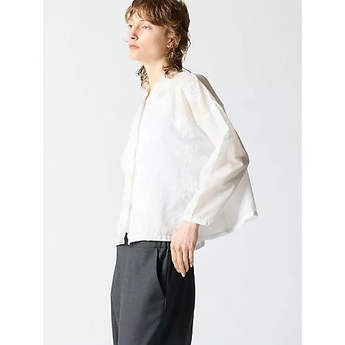 【ミズイロ インド/mizuiro ind】のレーススタンドカラーワイドシャツ 人気、トレンドファッション・服の通販 founy(ファニー) 　ファッション　Fashion　レディースファッション　Fashion for Women　トップス・カットソー　Cut & Sew Tops　シャツ・ブラウス・オフィスカジュアル　Elegant Blouses & Button-Ups　フロント　Front, Front Design　レース　Lace, Lace Fabric　ヴィンテージ　Vintage Style　エレガント 上品　Elegant　人気　Popular, Best Seller　羽織　Haori, Light Jacket　other-3|ID: prp329100004577617 ipo3291000000035913001