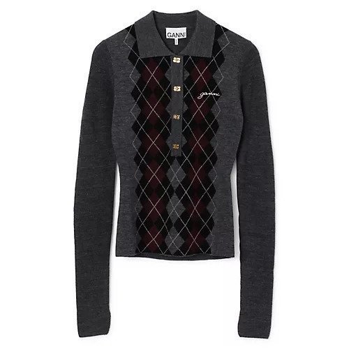 【ガニー/GANNI】のFine Merino Jacquard Polo インテリア・キッズ・メンズ・レディースファッション・服の通販 founy(ファニー) https://founy.com/ ファッション Fashion レディースファッション Fashion for Women 2025年 2025 2025-2026秋冬・A/W Autumn/Winter 2025–26 AW25–26 ジャカード／ジャガード Jacquard, Woven Pattern バタフライ Butterfly, Butterfly Motif ポロシャツ Polo Shirt, Collared Tee 洗える Machine Washable |ID: prp329100004577621 ipo3291000000032423649
