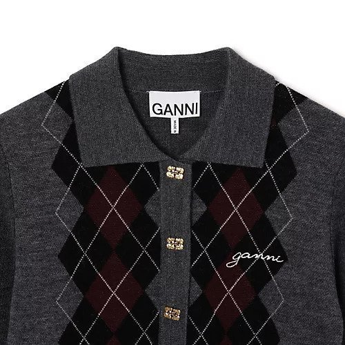 【ガニー/GANNI】のFine Merino Jacquard Polo 人気、トレンドファッション・服の通販 founy(ファニー) 　ファッション　Fashion　レディースファッション　Fashion for Women　2025年　2025　2025-2026秋冬・A/W　Autumn/Winter 2025–26 AW25–26　ジャカード／ジャガード　Jacquard, Woven Pattern　バタフライ　Butterfly, Butterfly Motif　ポロシャツ　Polo Shirt, Collared Tee　洗える　Machine Washable　other-3|ID: prp329100004577621 ipo3291000000032423655