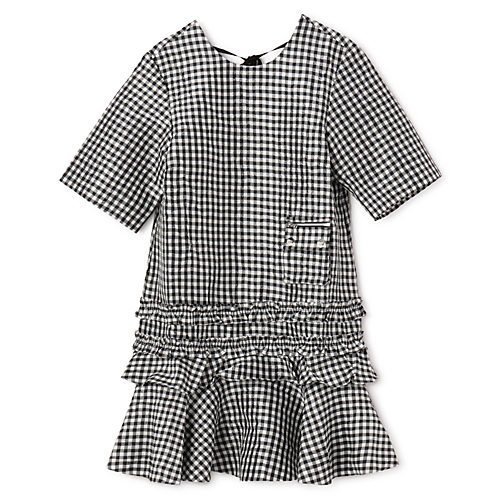 【ガニー/GANNI】のCrinkled Taffeta Check Open Back Mini Dress インテリア・キッズ・メンズ・レディースファッション・服の通販 founy(ファニー) 　ファッション　Fashion　レディースファッション　WOMEN　ワンピース　Dress　ドレス　Party Dresses　2025年　2025　ガーリー　Girly　ギンガム　Gingham　チェック　Check　チュニック　Tunic　フリル　Frills　ポケット　Pocket　リボン　Ribbon　ロング　Long　Black|ID: prp329100004577674 ipo3291000000032424040