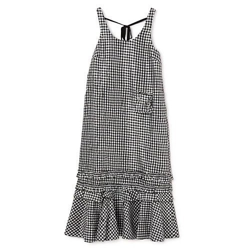【ガニー/GANNI】のCrinkled Taffeta Check U-neck Long Dress インテリア・キッズ・メンズ・レディースファッション・服の通販 founy(ファニー) 　ファッション　Fashion　レディースファッション　WOMEN　ワンピース　Dress　ドレス　Party Dresses　2025年　2025　ガーリー　Girly　ギンガム　Gingham　チェック　Check　フリル　Frills　ポケット　Pocket　リボン　Ribbon　今季　This Season　Black|ID: prp329100004577676 ipo3291000000032424052