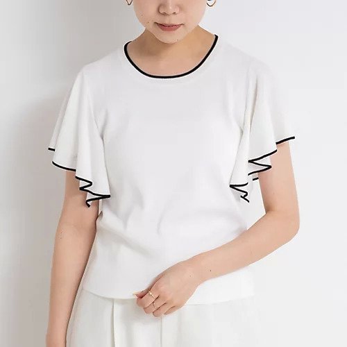 【ノーリーズソフィー/NOLLEY'S sophi】の《手洗い可能》袖フリル配色プルオーバーニット インテリア・キッズ・メンズ・レディースファッション・服の通販 founy(ファニー) 　ファッション　Fashion　レディースファッション　Ladies' Fashion Online　トップス・カットソー　Tops/Tshirt　ニット　Knit Tops　プルオーバー　Pullover　2025年　2025　2025春夏・S/S　Ss,Spring/Summer,2025　フリル　Frills　ボトム　Bottom　ホワイト|ID: prp329100004580199 ipo3291000000032451130