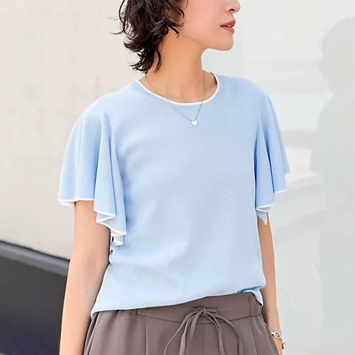 【ノーリーズソフィー/NOLLEY'S sophi】の《手洗い可能》袖フリル配色プルオーバーニット インテリア・キッズ・メンズ・レディースファッション・服の通販 founy(ファニー) https://founy.com/ ファッション Fashion レディースファッション Fashion for Women トップス・カットソー Cut & Sew Tops ニット Knit Tops & Sweaters カジュアルプルオーバー・ニットトップス Pullovers & Knit Tops / Casual Pullovers 2025年 2025 2025春夏・S/S Spring/Summer 2025 SS25 フリル Frill, Ruffle ボトム Bottoms, Lower Wear |ID: prp329100004580199 ipo3291000000033217457
