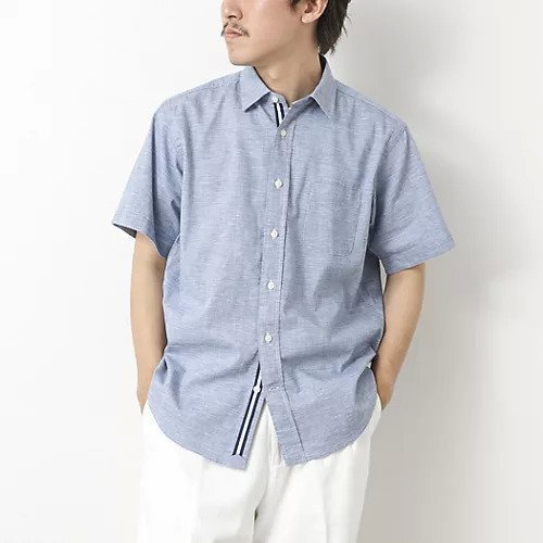 【ノーリーズ グッドマン/NOLLEY'S goodman / MEN】の綿麻レギュラーカラー テープシャツ 25SS 人気、トレンドファッション・服の通販 founy(ファニー) 　ファッション　Fashion　メンズファッション　Fashion for Men　ショーツ　Shorts, Short Pants　シンプル　Simple, Minimal　デニム　Denim, Jeans Material　定番　Standard, Basic Item　フロント　Front, Front Design　半袖　Short Sleeve, Half Sleeve　リゾート　Resort, Vacation Style　リネン　Linen, Linen Fabric　リボン　Ribbon, Bow　レギュラー　Regular, Standard Fit　おすすめ　Recommended / Our Picks　ギフト プレゼント　Gift / Present　2025年　2025　2025春夏・S/S　Spring/Summer 2025 SS25　other-3|ID: prp329100004580281 ipo3291000000033156560