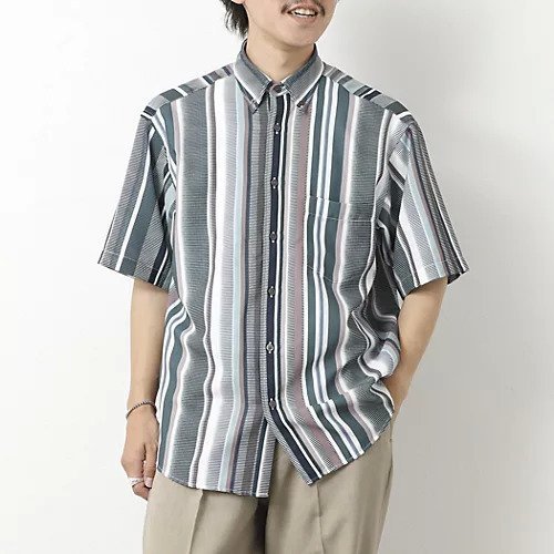 【ノーリーズ グッドマン/NOLLEY'S goodman / MEN】の【DotAir】吸水速乾 総柄BDシャツ 25SS インテリア・キッズ・メンズ・レディースファッション・服の通販 founy(ファニー) 　ファッション　Fashion　メンズファッション　Fashion for Men　2025年　2025　2025春夏・S/S　Spring/Summer 2025 SS25　オリエンタル　Oriental Pattern　サッカー　Seersucker, Summer Fabric　ショーツ　Shorts, Short Pants　ストレッチ　Stretch, Stretchy Fabric　ダウン　Down, Puffer　デニム　Denim, Jeans Material　ドット　Polka Dot, Dot Pattern　ドレープ　Drape, Draping Fabric　パッチ　Patch, Appliqué　フロント　Front, Front Design　ポケット　Pocket, Pocket Detail　メッシュ　Mesh, Net Fabric　リゾート　Resort, Vacation Style　リラックス　Relax, Relaxed Fit　吸水　Absorbent, Quick-Dry　軽量　Lightweight, Ultra Light　グリーン|ID: prp329100004580283 ipo3291000000032717247