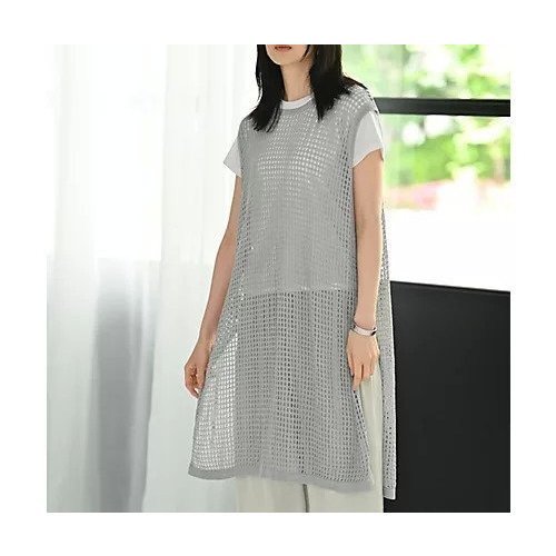 【スタイルデリ/STYLE DELI】の【BLK001】スリット入りメッシュニットワンピース インテリア・キッズ・メンズ・レディースファッション・服の通販 founy(ファニー) 　ファッション　Fashion　レディースファッション　WOMEN　ワンピース　Dress　ニットワンピース　Knit Dresses　アクリル　Acrylic　イエロー　Yellow　インナー　Inner　スリット　Slit　透かし　Watermark　定番　Standard　なめらか　Smooth　バランス　Balance　ボックス　Box　メッシュ　Mesh　おすすめ　Recommend　夏　Summer　旅行　Travel　グレー|ID: prp329100004583590 ipo3291000000032487067