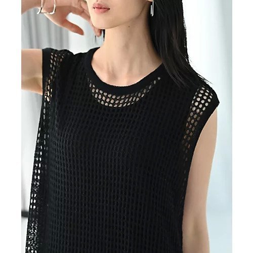 【スタイルデリ/STYLE DELI】の【BLK001】スリット入りメッシュニットワンピース 人気、トレンドファッション・服の通販 founy(ファニー) 　ファッション　Fashion　レディースファッション　WOMEN　ワンピース　Dress　ニットワンピース　Knit Dresses　アクリル　Acrylic　イエロー　Yellow　インナー　Inner　スリット　Slit　透かし　Watermark　定番　Standard　なめらか　Smooth　バランス　Balance　ボックス　Box　メッシュ　Mesh　おすすめ　Recommend　夏　Summer　旅行　Travel　other-2|ID: prp329100004583590 ipo3291000000032487069