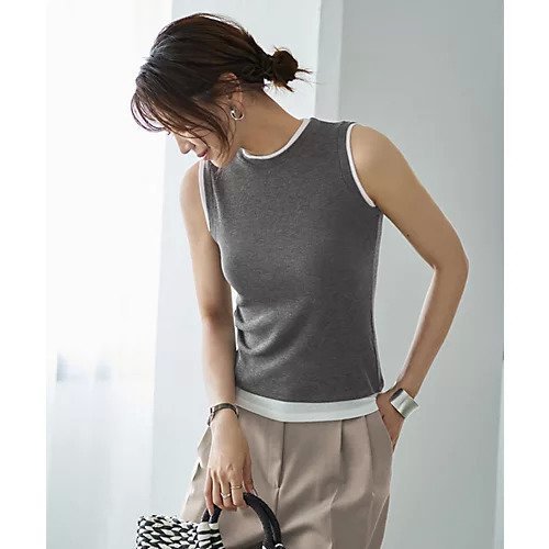 【スタイルデリ/STYLE DELI】のレイヤード風シアーニットソータンクトップ 人気、トレンドファッション・服の通販 founy(ファニー) 　ファッション　Fashion　レディースファッション　WOMEN　トップス・カットソー　Tops/Tshirt　ニット　Knit Tops　イエロー　Yellow　インナー　Inner　秋　Autumn/Fall　カットソー　Cut And Sew　コンパクト　Compact　サロペット　Overalls　シアー　Sheer　スリット　Slit　スーツ　Suit　タンク　Tank　デニム　Denim　定番　Standard　ノースリーブ　No Sleeve　フィット　Fit　フェミニン　Feminine　フリル　Frills　フレア　Flare　ペンシル　Pencil　メランジ　Melange　レース　Race　ワイド　Wide　夏　Summer　 other-1|ID: prp329100004584396 ipo3291000000032499453