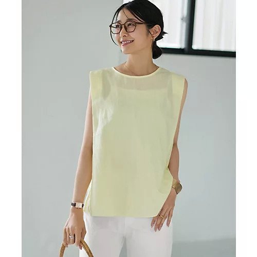 【スタイルデリ/STYLE DELI】のシンプルなサイドボックス麻混ブラウス インテリア・キッズ・メンズ・レディースファッション・服の通販 founy(ファニー) 　ファッション　Fashion　レディースファッション　WOMEN　トップス・カットソー　Tops/Tshirt　シャツ/ブラウス　Shirts/Blouses　イエロー　Yellow　カーディガン　Cardigan　ギャザー　Gather　シンプル　Simple　スクエア　Square　スリット　Slit　トッパー　Topper　トレンド　Trend　定番　Standard　ノースリーブ　No Sleeve　フォルム　Form　ボックス　Box　ラウンド　Round　レース　Race　夏　Summer　エアリーイエロー|ID: prp329100004584397 ipo3291000000032499459