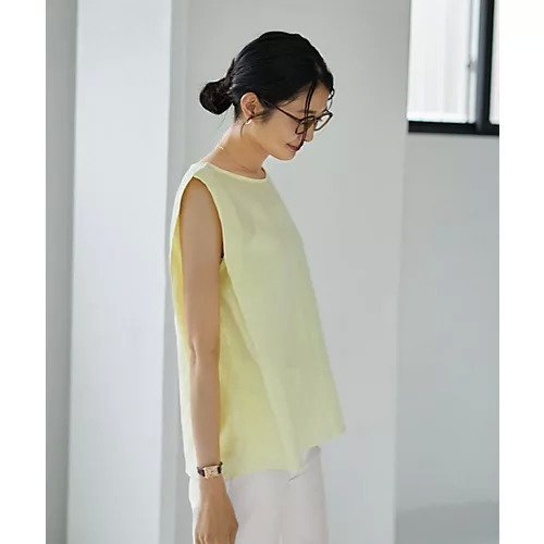 【スタイルデリ/STYLE DELI】のシンプルなサイドボックス麻混ブラウス 人気、トレンドファッション・服の通販 founy(ファニー) 　ファッション　Fashion　レディースファッション　WOMEN　トップス・カットソー　Tops/Tshirt　シャツ/ブラウス　Shirts/Blouses　イエロー　Yellow　カーディガン　Cardigan　ギャザー　Gather　シンプル　Simple　スクエア　Square　スリット　Slit　トッパー　Topper　トレンド　Trend　定番　Standard　ノースリーブ　No Sleeve　フォルム　Form　ボックス　Box　ラウンド　Round　レース　Race　夏　Summer　other-3|ID: prp329100004584397 ipo3291000000032499462
