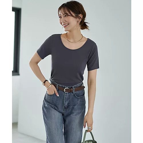【スタイルデリ/STYLE DELI】のジャケットの中に良い首開きとろみリブ半袖カットソー インテリア・キッズ・メンズ・レディースファッション・服の通販 founy(ファニー) 　ファッション　Fashion　レディースファッション　WOMEN　アウター　Coat Outerwear　ジャケット　Jackets　イエロー　Yellow　インナー　Inner　秋　Autumn/Fall　カットソー　Cut And Sew　サロペット　Overalls　ジャケット　Jacket　ジャンスカ　Janska　ストーン　Stone　スリット　Slit　とろみ　Thickness　タンク　Tank　デコルテ　Decolletage　定番　Standard　なめらか　Smooth　人気　Popularity　パープル　Purple　フィット　Fit　半袖　Short Sleeve　ラウンド　Round　夏　Summer　チャコールグレー|ID: prp329100004584462 ipo3291000000032500117