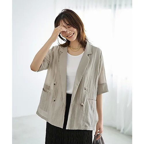 【スタイルデリ/STYLE DELI】の微光沢表面シボ感ダブルジャケットB 人気、トレンドファッション・服の通販 founy(ファニー) 　ファッション　Fashion　レディースファッション　WOMEN　アウター　Coat Outerwear　ジャケット　Jackets　イエロー　Yellow　シアー　Sheer　ジャケット　Jacket　ストレート　Straight　スリット　Slit　ダブル　Double　テーラード　Tailored　定番　Standard　人気　Popularity　バランス　Balance　フロント　Front　ポケット　Pocket　半袖　Short Sleeve　マーブル　Marble　夏　Summer　 other-1|ID: prp329100004584475 ipo3291000000032500175