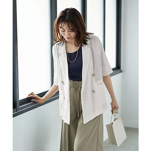 【スタイルデリ/STYLE DELI】の微光沢表面シボ感ダブルジャケットB インテリア・キッズ・メンズ・レディースファッション・服の通販 founy(ファニー) 　ファッション　Fashion　レディースファッション　WOMEN　アウター　Coat Outerwear　ジャケット　Jackets　イエロー　Yellow　シアー　Sheer　ジャケット　Jacket　ストレート　Straight　スリット　Slit　ダブル　Double　テーラード　Tailored　定番　Standard　人気　Popularity　バランス　Balance　フロント　Front　ポケット　Pocket　半袖　Short Sleeve　マーブル　Marble　夏　Summer　ホワイト|ID: prp329100004584475 ipo3291000000032500178