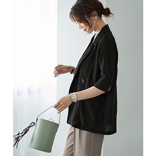 【スタイルデリ/STYLE DELI】の微光沢表面シボ感ダブルジャケットB 人気、トレンドファッション・服の通販 founy(ファニー) 　ファッション　Fashion　レディースファッション　WOMEN　アウター　Coat Outerwear　ジャケット　Jackets　イエロー　Yellow　シアー　Sheer　ジャケット　Jacket　ストレート　Straight　スリット　Slit　ダブル　Double　テーラード　Tailored　定番　Standard　人気　Popularity　バランス　Balance　フロント　Front　ポケット　Pocket　半袖　Short Sleeve　マーブル　Marble　夏　Summer　other-2|ID: prp329100004584475 ipo3291000000032500179