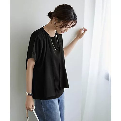 【スタイルデリ/STYLE DELI】のセットレイヤード風ドレープブラウス 人気、トレンドファッション・服の通販 founy(ファニー) 　ファッション　Fashion　レディースファッション　Ladies' Fashion Online　トップス・カットソー　Tops/Tshirt　シャツ/ブラウス　Shirts/Blouses　イエロー　Yellow　オレンジ　Orange　シンプル　Simple　ストレート　Straight　スリット　Slit　ドッキング　Docking　ドレープ　Drape　定番　Standard　なめらか　Smooth　ノースリーブ　No Sleeve　バランス　Balance　ポケット　Pocket　半袖　Short Sleeve　無地　Plain Color　ラウンド　Round　ワイド　Wide　夏　Summer　ビジネス 仕事 通勤　Business　other-2|ID: prp329100004586538 ipo3291000000032522771