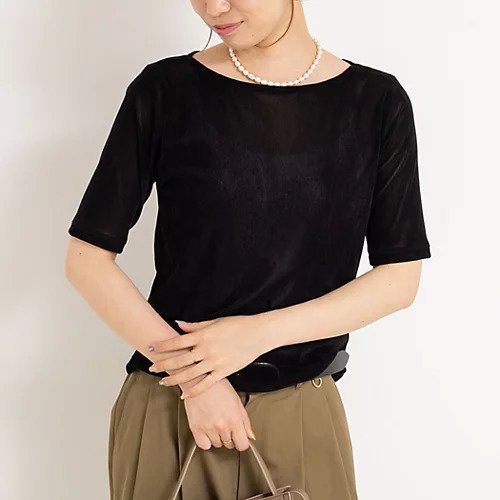 【ノーリーズ/NOLLEY'S】のフロッキーチュールボートネックプルオーバーカットソー インテリア・キッズ・メンズ・レディースファッション・服の通販 founy(ファニー) 　ファッション　Fashion　レディースファッション　Ladies' Fashion Online　トップス・カットソー　Tops/Tshirt　プルオーバー　Pullover　カットソー　Cut and Sewn　2025年　2025　2025-2026秋冬・A/W　Aw/Autumn/Winter/Fw/Fall/2025-2026　チュール　Tulle　デコルテ　Decolletage　デニム　Denim　ベロア　Velor　半袖　Short Sleeve　秋　Autumn/Fall　ブラック|ID: prp329100004586674 ipo3291000000032640145