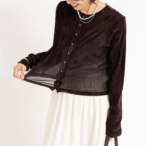 【ノーリーズ/NOLLEY'S】のフロッキーチュールカーディガン インテリア・キッズ・メンズ・レディースファッション・服の通販 founy(ファニー) 　ファッション　Fashion　レディースファッション　Fashion for Women　トップス・カットソー　Cut & Sew Tops　カーディガン・羽織り　Layered Style Cardigans　2025年　2025　2025-2026秋冬・A/W　Autumn/Winter 2025–26 AW25–26　カーディガン　Cardigan, Knitwear　チュール　Tulip, Tulip Motif　デニム　Denim, Jeans Material　ベロア　Velour, Soft Velvet　ブラウン|ID: prp329100004586695 ipo3291000000032640156