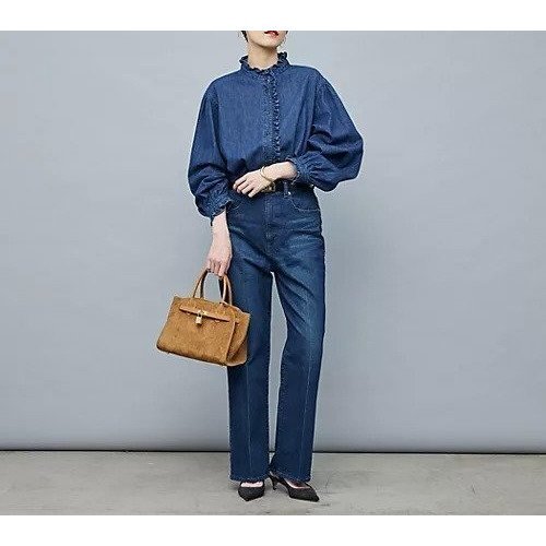 【リエミラー/Rie Miller】の【RM denim】フリルデニムブラウス 人気、トレンドファッション・服の通販 founy(ファニー) 　ファッション　Fashion　レディースファッション　Ladies' Fashion Online　トップス・カットソー　Tops/Tshirt　シャツ/ブラウス　Shirts/Blouses　2025年　2025　おすすめ　Recommend　インナー　Inner　スタンド　Stand　ストレッチ　Stretch　デニム　Denim　フリル　Frills　ベスト　Vest　冬　Winter　other-2|ID: prp329100004587621 ipo3291000000032536033