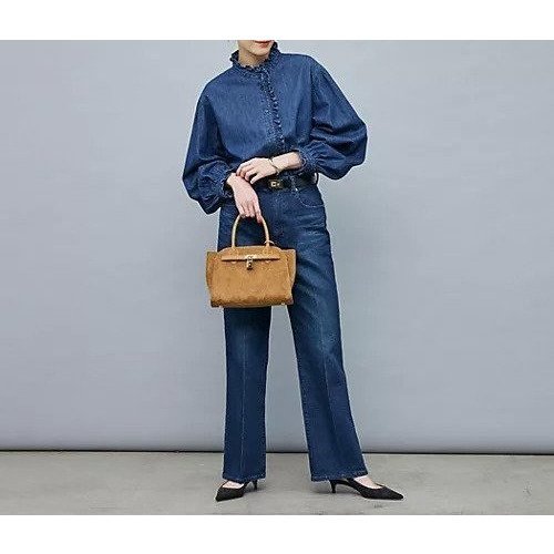 【リエミラー/Rie Miller】の【RM denim】フリルデニムブラウス 人気、トレンドファッション・服の通販 founy(ファニー) 　ファッション　Fashion　レディースファッション　Ladies' Fashion Online　トップス・カットソー　Tops/Tshirt　シャツ/ブラウス　Shirts/Blouses　2025年　2025　おすすめ　Recommend　インナー　Inner　スタンド　Stand　ストレッチ　Stretch　デニム　Denim　フリル　Frills　ベスト　Vest　冬　Winter　other-3|ID: prp329100004587621 ipo3291000000032536035