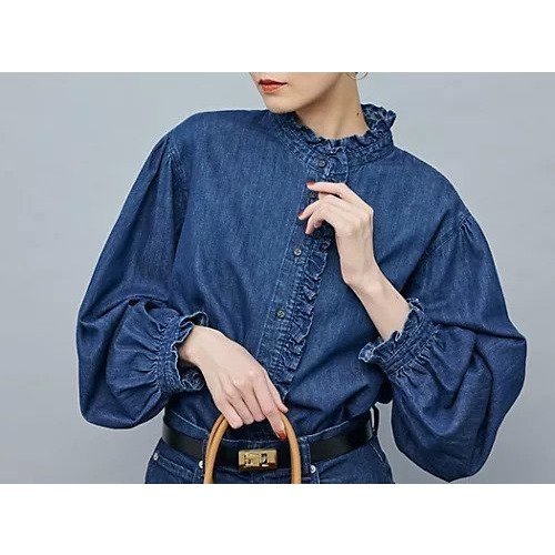 【リエミラー/Rie Miller】の【RM denim】フリルデニムブラウス 人気、トレンドファッション・服の通販 founy(ファニー) 　ファッション　Fashion　レディースファッション　Fashion for Women　トップス・カットソー　Cut & Sew Tops　シャツ・ブラウス・オフィスカジュアル　Elegant Blouses & Button-Ups　2025年　2025　2025-2026秋冬・A/W　Autumn/Winter 2025–26 AW25–26　おすすめ　Recommended / Our Picks　インナー　Innerwear　スタンド　Stand Collar, Upright Stand　ストレッチ　Stretch, Stretchy Fabric　デニム　Denim, Jeans Material　フリル　Frill, Ruffle　ベスト　Vest, Waistcoat　冬　Winter / This Winter　 other-1|ID: prp329100004587621 ipo3291000000034909716