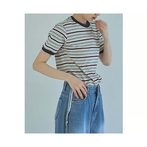 【マージュール/marjour】のRINGER BORDER TEE インテリア・キッズ・メンズ・レディースファッション・服の通販 founy(ファニー) 　ファッション　Fashion　レディースファッション　Ladies' Fashion Online　ストレッチ　Stretch　デニム　Denim　バランス　Balance　ベーシック　Basic　ボーダー　Border　ポケット　Pocket　ロング　Long　OFFWHITE|ID: prp329100004590588 ipo3291000000032573551