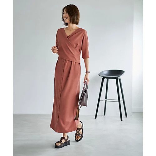 【スタイルデリ/STYLE DELI】の【LUXE】カシュクールみたいに結ぶワンピース インテリア・キッズ・メンズ・レディースファッション・服の通販 founy(ファニー) 　ファッション　Fashion　レディースファッション　Ladies' Fashion Online　ワンピース　Dress　インナー　Inner　オレンジ　Orange　くるぶし　Ankle　カシュクール　Cachecoeur　カーディガン　Cardigan　キャミソール　Camisole　ショール　Shawl　ジャケット　Jacket　スニーカー　Sneakers　スリット　Slit　デコルテ　Decolletage　ドレープ　Drape　ノースリーブ　No Sleeve　人気　Popularity　パール　Pearl　フォーマル　Formal　フロント　Front　ペチコート　Petticoat　ボレロ　Bolero　ポケット　Pocket　リアル　Real　夏　Summer　エレガント 上品　Elegant　ビジネス 仕事 通勤　Business　グァバ|ID: prp329100004591324 ipo3291000000032587484