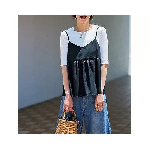 【トゥエルブクローゼット/12closet】の【洗える】前後2wayレイヤードキャミソール 人気、トレンドファッション・服の通販 founy(ファニー) 　ファッション　Fashion　レディースファッション　Fashion for Women　トップス・カットソー　Cut & Sew Tops　キャミソール&ノースリーブ　Camisoles & Sleeveless Tops　キャミ　Camisole, Cami Top　シャーリング　Shirring, Ruched　シンプル　Simple, Minimal　デニム　Denim, Jeans Material　バランス　Balance, Style Balance　洗える　Machine Washable　other-2|ID: prp329100004593068 ipo3291000000033286503