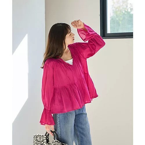 【スタイルデリ/STYLE DELI】の【LUXE】コットン楊柳ティアードブラウス 人気、トレンドファッション・服の通販 founy(ファニー) 　ファッション　Fashion　レディースファッション　Ladies' Fashion Online　トップス・カットソー　Tops/Tshirt　シャツ/ブラウス　Shirts/Blouses　インナー　Inner　春　Spring　ギャザー　Gather　サロペット　Overalls　スリーブ　Sleeve　タンク　Tank　ダブル　Double　デニム　Denim　長袖　Long Sleeve　パープル　Purple　フォルム　Form　フレア　Flare　フロント　Front　ペンシル　Pencil　ポケット　Pocket　水着　Swimsuit　リボン　Ribbon　S/S・春夏　Ss・Spring/Summer　夏　Summer　 other-1|ID: prp329100004593078 ipo3291000000032612255