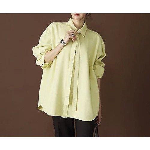 【バウト/BOWTE】のFINE COUNT COTTON PIECE DYE BOWTIE SHIRT インテリア・キッズ・メンズ・レディースファッション・服の通販 founy(ファニー) 　ファッション　Fashion　レディースファッション　Fashion for Women　トップス・カットソー　Cut & Sew Tops　シャツ・ブラウス・オフィスカジュアル　Elegant Blouses & Button-Ups　シルケット　Silket, Silky Cotton　ストレート　Straight, Straight Cut　リボン　Ribbon, Bow　Lemon|ID: prp329100004593079 ipo3291000000036038458