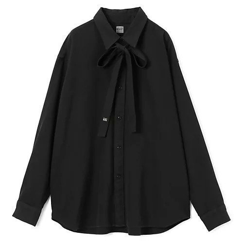 【バウト/BOWTE】のFINE COUNT COTTON PIECE DYE BOWTIE SHIRT インテリア・キッズ・メンズ・レディースファッション・服の通販 founy(ファニー) 　ファッション　Fashion　レディースファッション　Fashion for Women　トップス・カットソー　Cut & Sew Tops　シャツ・ブラウス・オフィスカジュアル　Elegant Blouses & Button-Ups　シルケット　Silket, Silky Cotton　ストレート　Straight, Straight Cut　リボン　Ribbon, Bow　Black|ID: prp329100004593079 ipo3291000000036038460