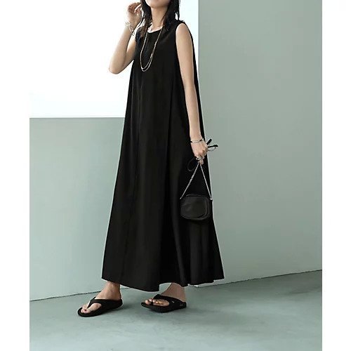 【スタイルデリ/STYLE DELI】の【Psize】マキシ丈タックフレアワンピース インテリア・キッズ・メンズ・レディースファッション・服の通販 founy(ファニー) 　ファッション　Fashion　レディースファッション　Ladies' Fashion Online　ワンピース　Dress　くるぶし　Ankle　カーディガン　Cardigan　キャップ　Cap　切替　Switching　シンプル　Simple　ジャケット　Jacket　スタイリッシュ　Stylish　スニーカー　Sneakers　スマート　Smart　スリット　Slit　スーツ　Suit　ドレープ　Drape　定番　Standard　ノースリーブ　No Sleeve　フォルム　Form　フレア　Flare　フロント　Front　ペチコート　Petticoat　ポケット　Pocket　マキシ　Maxi　夏　Summer　ブラック|ID: prp329100004593136 ipo3291000000032612561