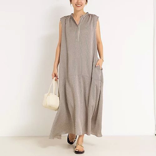【ノーリーズ/NOLLEY'S】のウォッシャブルサテンストライプノースリシャツワンピース インテリア・キッズ・メンズ・レディースファッション・服の通販 founy(ファニー) 　ファッション　Fashion　レディースファッション　Fashion for Women　ワンピース　Dresses　シャツワンピース / 1枚で着映えコーデ　Shirt Dresses　2025年　2025　2025春夏・S/S　Spring/Summer 2025 SS25　おすすめ　Recommended / Our Picks　なめらか　Smooth, Silky Texture　ギャザー　Gathered, Ruffled　サテン　Satin, Glossy Fabric　ノースリーブ　Sleeveless, No-Sleeve　リラックス　Relax, Relaxed Fit　エレガント 上品　Elegant　旅行　Travel　ベージュ系その他2|ID: prp329100004593608 ipo3291000000032618044