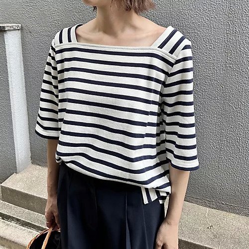 【トゥエルブクローゼット/12closet】の【コラボ】【洗える】スクエア2WAYボーダー6分袖T 人気、トレンドファッション・服の通販 founy(ファニー) 　ファッション　Fashion　レディースファッション　Ladies' Fashion Online　トップス・カットソー　Tops/Tshirt　インナー　Inner　カットソー　Cut And Sew　カーディガン　Cardigan　コラボ　Collaboration　スクエア　Square　ボーダー　Border　リラックス　Relax　今季　This Season　冬　Winter　洗える　Washable　other-3|ID: prp329100004594156 ipo3291000000032630512