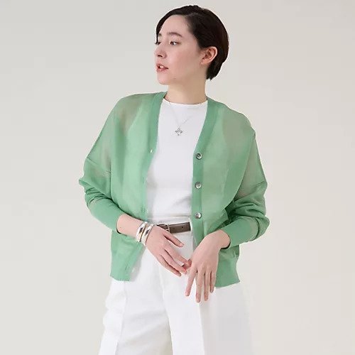 【マルティニーク/martinique】のシアーカーディガン インテリア・キッズ・メンズ・レディースファッション・服の通販 founy(ファニー) 　ファッション　Fashion　レディースファッション　Ladies' Fashion Online　トップス・カットソー　Tops/Tshirt　カーディガン　Cardigans　おすすめ　Recommend　ミラノリブ　Milan Ribs　グリーン|ID: prp329100004594233 ipo3291000000032631585