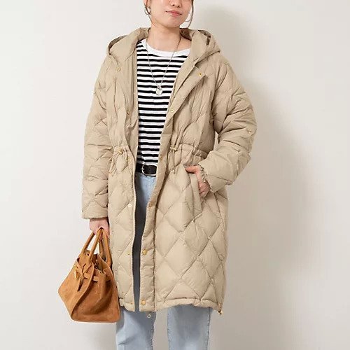【ノーリーズ/NOLLEY'S】の【TAION/タイオン】別注ミドル丈Aラインフードダウン インテリア・キッズ・メンズ・レディースファッション・服の通販 founy(ファニー) 　ファッション　Fashion　レディースファッション　Fashion for Women　インナー　Innerwear　タフタ　Taffeta, Structured Fabric　ダウン　Down, Puffer　パール　Pearl, Pearl Accent　別注　Limited Edition, Custom Order　防寒　Cold Protection, Winter-Ready　ミドル　Middle Length, Mid Height　エレガント 上品　Elegant　2025年　2025　2025-2026秋冬・A/W　Autumn/Winter 2025–26 AW25–26　ベージュ|ID: prp329100004594502 ipo3291000000032639173