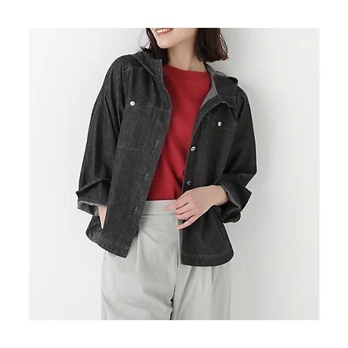 【ヒューマンウーマン/HUMAN WOMAN】のライトオンスデニムフードブラウス インテリア・キッズ・メンズ・レディースファッション・服の通販 founy(ファニー) 　ファッション　Fashion　レディースファッション　Ladies' Fashion Online　トップス・カットソー　Tops/Tshirt　シャツ/ブラウス　Shirts/Blouses　おすすめ　Recommend　ボトム　Bottom　ポケット　Pocket　ロング　Long　ワイド　Wide　羽織　Haori　ブラックシャンブレー|ID: prp329100004597394 ipo3291000000032674666