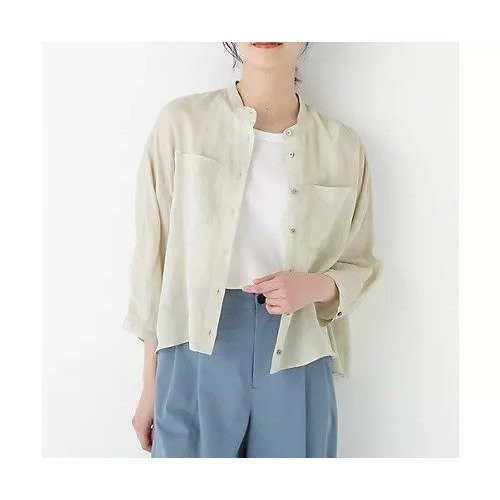 【ヒューマンウーマン/HUMAN WOMAN】のラミーバンドカラーシャツブラウス インテリア・キッズ・メンズ・レディースファッション・服の通販 founy(ファニー) 　ファッション　Fashion　レディースファッション　Ladies' Fashion Online　トップス・カットソー　Tops/Tshirt　シャツ/ブラウス　Shirts/Blouses　おすすめ　Recommend　カーディガン　Cardigan　ビッグ　Big　ボトム　Bottom　ポケット　Pocket　定番　Standard　ベージュ|ID: prp329100004597397 ipo3291000000032674689