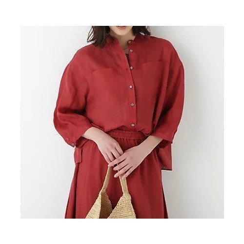 【ヒューマンウーマン/HUMAN WOMAN】のラミーバンドカラーシャツブラウス インテリア・キッズ・メンズ・レディースファッション・服の通販 founy(ファニー) 　ファッション　Fashion　レディースファッション　Ladies' Fashion Online　トップス・カットソー　Tops/Tshirt　シャツ/ブラウス　Shirts/Blouses　おすすめ　Recommend　カーディガン　Cardigan　ビッグ　Big　ボトム　Bottom　ポケット　Pocket　定番　Standard　レッドブラウン|ID: prp329100004597397 ipo3291000000032674690