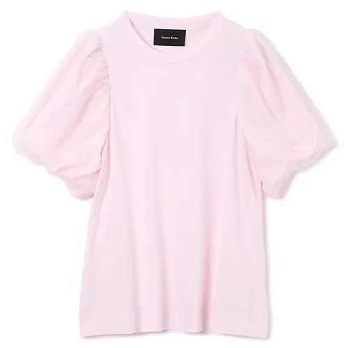 【シモーン ロシャ/SIMONE ROCHA】のTULLE OVERLAY PUFF SLEEVE T-SHIRT インテリア・キッズ・メンズ・レディースファッション・服の通販 founy(ファニー) 　ファッション　Fashion　レディースファッション　Ladies' Fashion Online　トップス・カットソー　Tops/Tshirt　シャツ/ブラウス　Shirts/Blouses　ロング / Tシャツ　T-Shirts　2025年　2025　2025-2026秋冬・A/W　Aw/Autumn/Winter/Fw/Fall/2025-2026　チュール　Tulle　半袖　Short Sleeve　洗える　Washable　PALE PINK|ID: prp329100004598379 ipo3291000000032685095