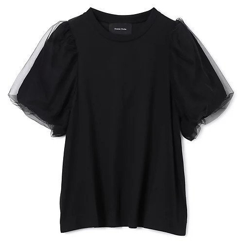 【シモーン ロシャ/SIMONE ROCHA】のTULLE OVERLAY PUFF SLEEVE T-SHIRT インテリア・キッズ・メンズ・レディースファッション・服の通販 founy(ファニー) ファッション Fashion レディースファッション Fashion for Women トップス・カットソー Cut & Sew Tops シャツ・ブラウス・オフィスカジュアル Elegant Blouses & Button-Ups ロングTシャツ・Tシャツ Longline T-Shirts & Tees 2025年 2025 2025-2026秋冬・A/W Autumn/Winter 2025–26 AW25–26 チュール Tulip, Tulip Motif 半袖 Short Sleeve, Half Sleeve 洗える Machine Washable BLACK|ID: prp329100004598379 ipo3291000000034365114