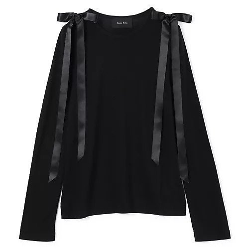 【シモーン ロシャ/SIMONE ROCHA】のBOW RIBBON TAIL LONG SLEEVE T-SHIRT インテリア・キッズ・メンズ・レディースファッション・服の通販 founy(ファニー) 　ファッション　Fashion　レディースファッション　Fashion for Women　トップス・カットソー　Cut & Sew Tops　シャツ・ブラウス・オフィスカジュアル　Elegant Blouses & Button-Ups　ロングTシャツ・Tシャツ　Longline T-Shirts & Tees　2025年　2025　2025-2026秋冬・A/W　Autumn/Winter 2025–26 AW25–26　サテン　Satin, Glossy Fabric　スリーブ　Sleeve, Long Sleeve / Short Sleeve　ラウンド　Round, Round Neck　リボン　Ribbon, Bow　ロング　Long, Long-Length　洗える　Machine Washable　BLACK|ID: prp329100004598386 ipo3291000000034365204